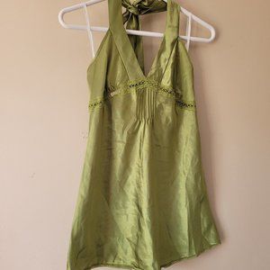 Green Silk Like Halter Top